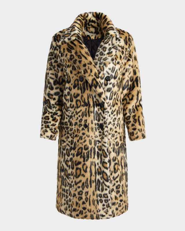 Nicholas Oversized Double-Breasted Jaguar Faux Fur Coat